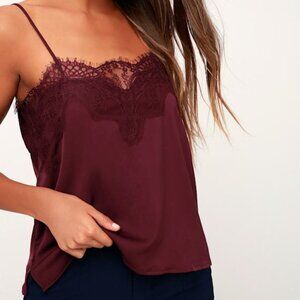 Maddox Burgundy Satin Lace Cami Red